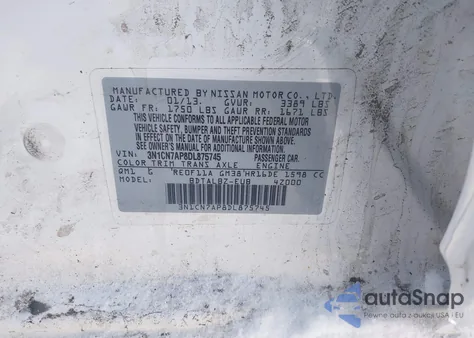 2013 Nissan Versa 1.6 Sv from USA, damaged, VIN 3N1CN7AP8DL875745